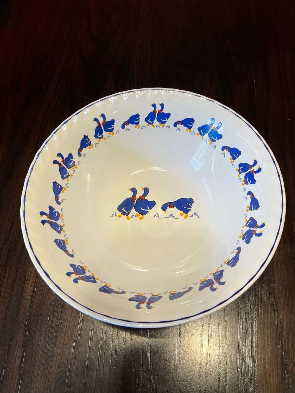 Vintage Royal China Blue Geese Serving Bowl, 8-inch, Made in Philippines